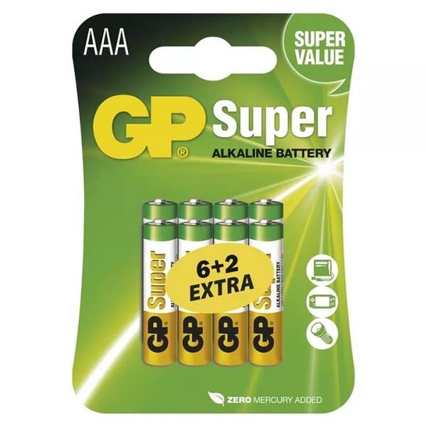 Alkalická batéria GP Super LR03 (AAA) - blister (6+2ks)