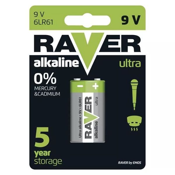 Alkalická batéria RAVER 6LF22 (9V) - blister (1ks)