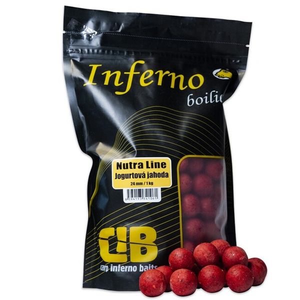 Carp Inferno Boilies Nutra Line 24mm 1kg Jogurtová jahoda červená