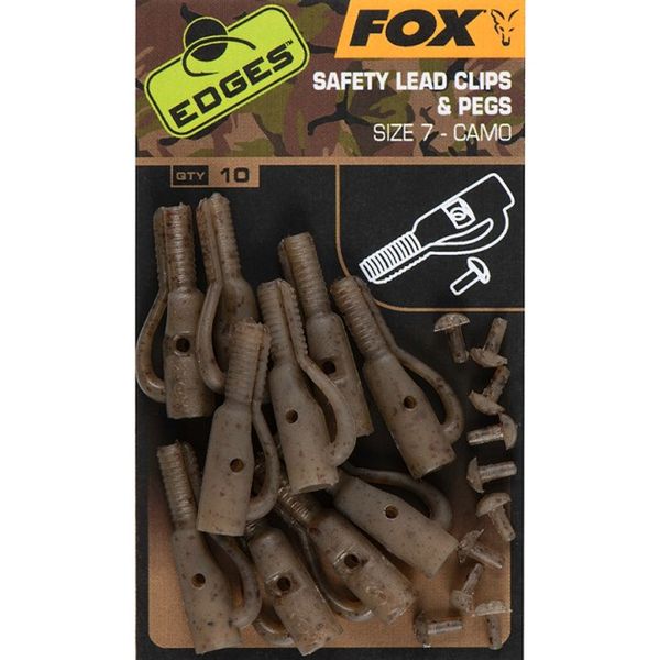 Fox Závesky Edges Camo Safety Lead Clips & Pegs veľkosť 7 (10 ks)