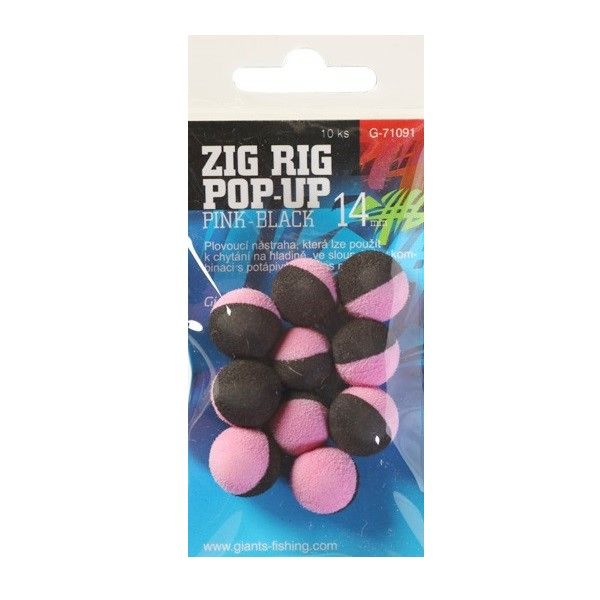 Giants Fishing Penové boilie Zig Rig Pop-Up pink-black14mm/10ks
