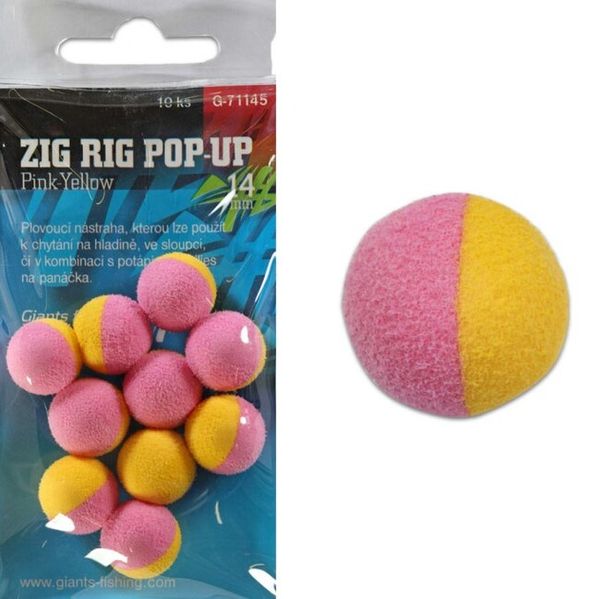 Giants Fishing Penové boilie Zig Rig Pop-Up pink-yellow 14mm/10ks