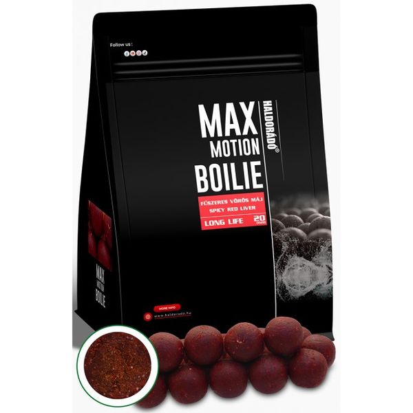 Haldorádó MAX MOTION Boilie Long Life 20 mm 800 g Pikantná červená pečeň
