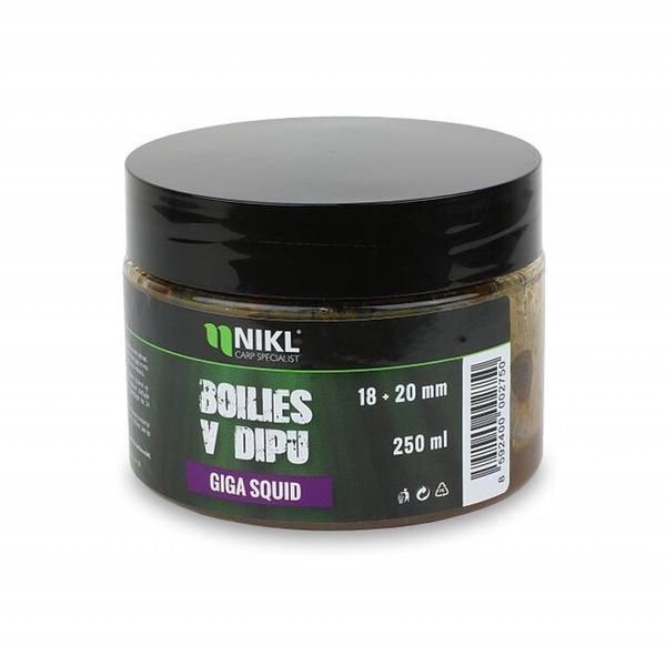 Nikl Boilie v Dipe Giga Squid 18+20 mm, 250 g
