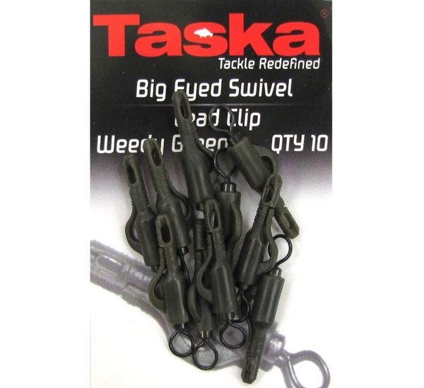 Taska Big Eyed Swivel Lead Clip Weedy Green 10ks
